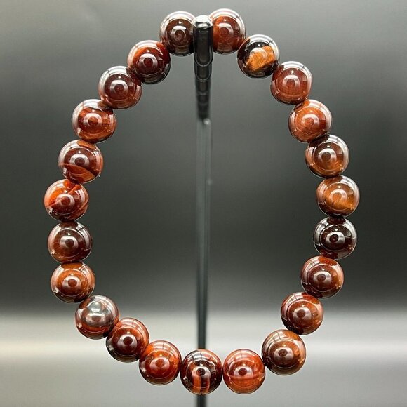 Red Tigers Eye Gemstone Stretch Bracelet Handmade - Picture 4 of 7